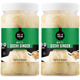 Best of Thailand gari jar front shows palate-refreshing ginger for sushi.