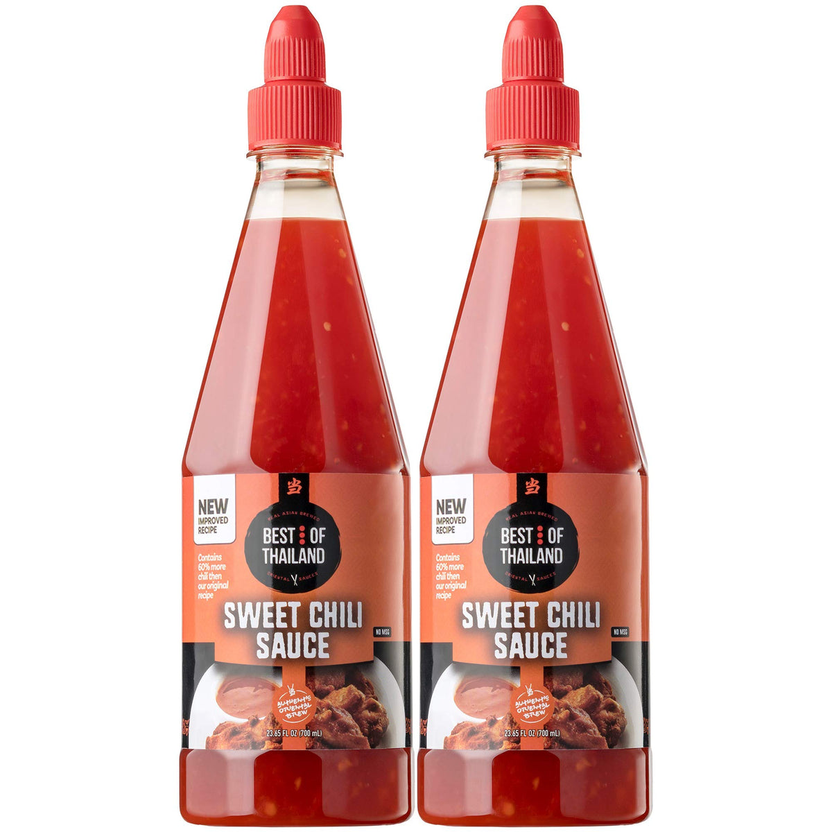 Best of Thailand Sweet Chili Sauce bottle pouring for dipping and glazing.