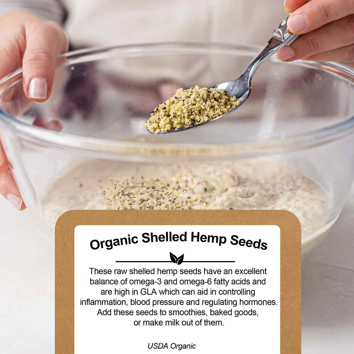 Be Still Farms hemp seeds sprinkle on yogurt for texture.