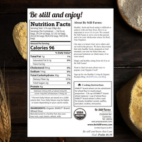 Be Still Farms Kamut Flour packaging label showing USA grown and organic certification