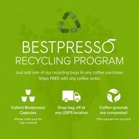 Aromatic Bestpresso coffee pods releasing rich aroma in the cup.