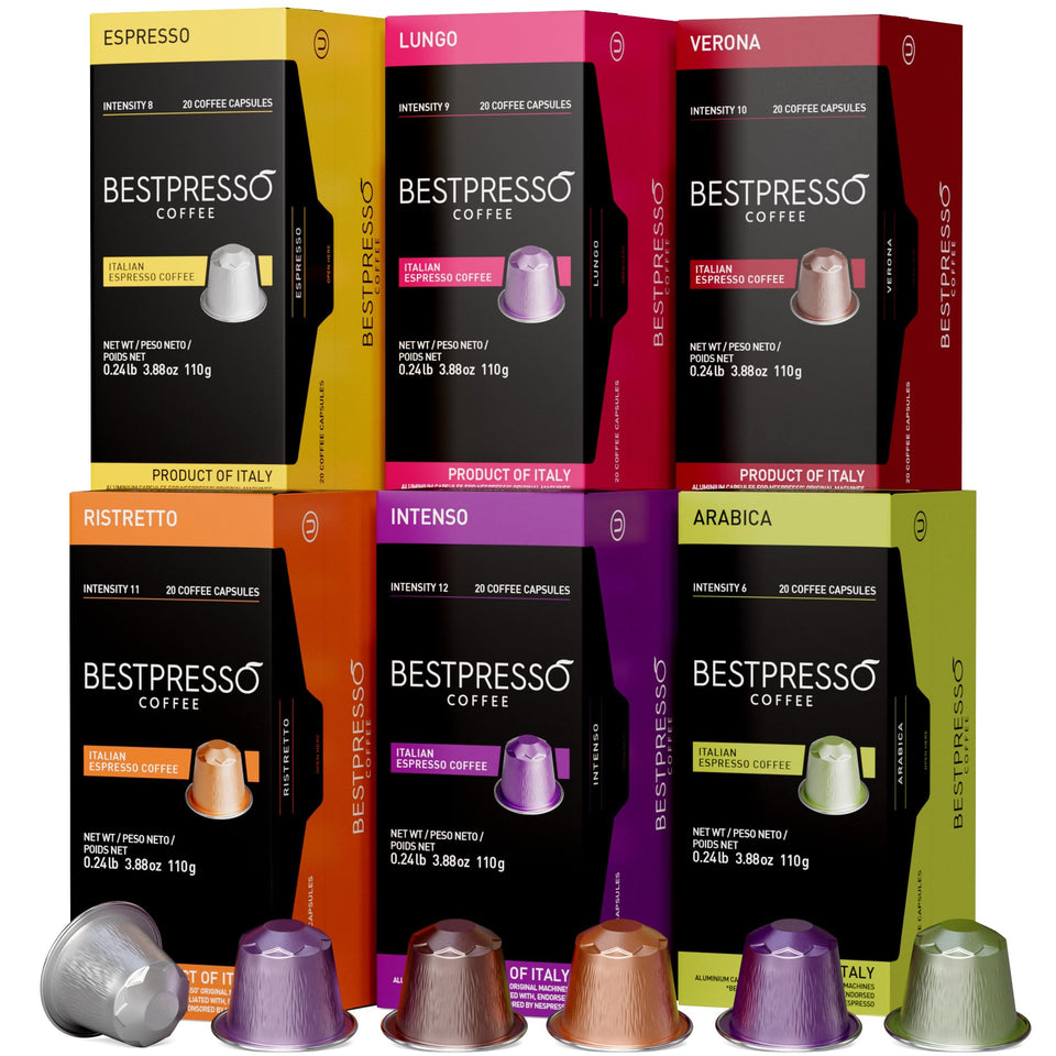 Bestpresso espresso capsules pack for quick cafe-style shots at home.