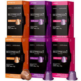 Bestpresso Intense Variety Pack boxes offer six flavors for a rich espresso experience.