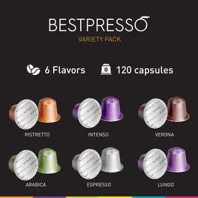 Bestpresso lungo capsules pack for extended brewing with smooth balance.