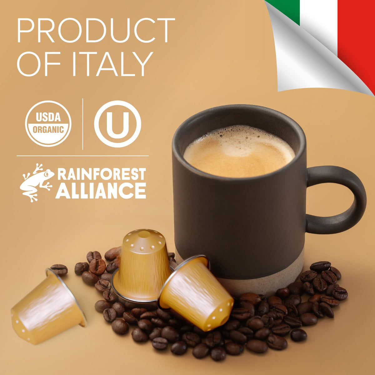 Bestpresso Organic USDA coffee pods held in hand with capsule sleeve, easy to grab.