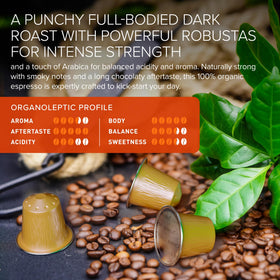 Bestpresso Organic USDA coffee pods aroma shot emphasizes natural bean quality for rich flavor.