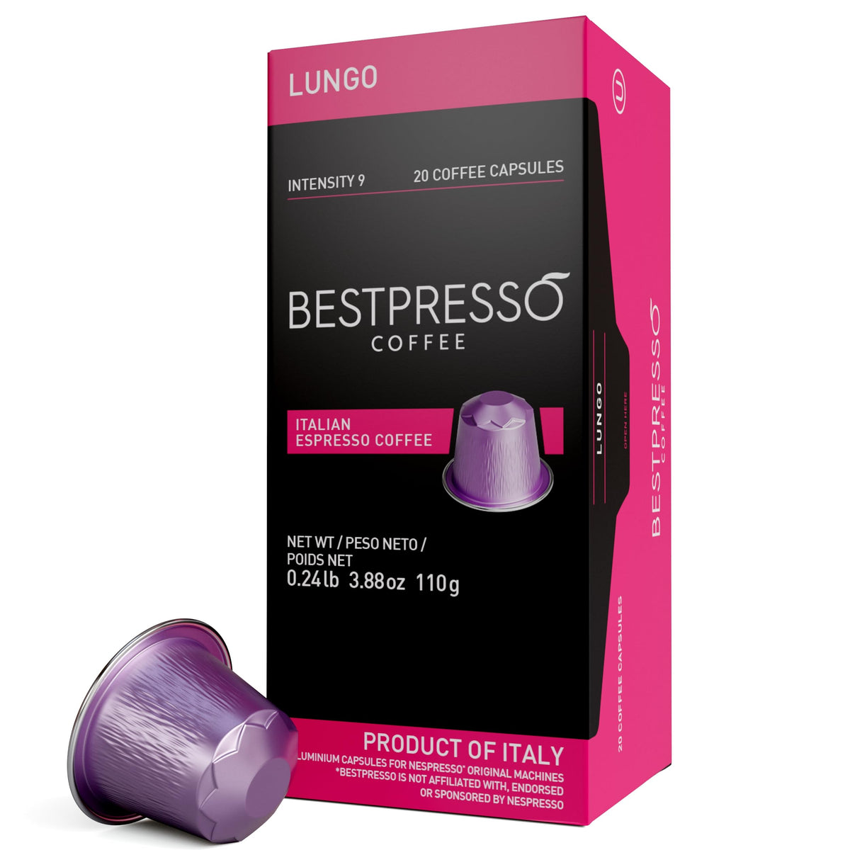 Bestpresso original coffee pods 120-count package for quick, authentic espresso at home.