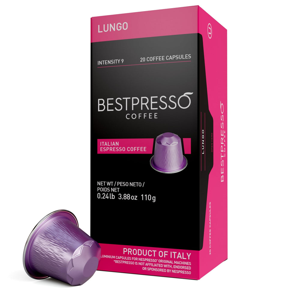 Bestpresso original coffee pods 120-count package for quick, authentic espresso at home.