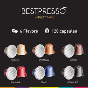 Bestpresso variety pack with flavored and dark roast espresso flavors