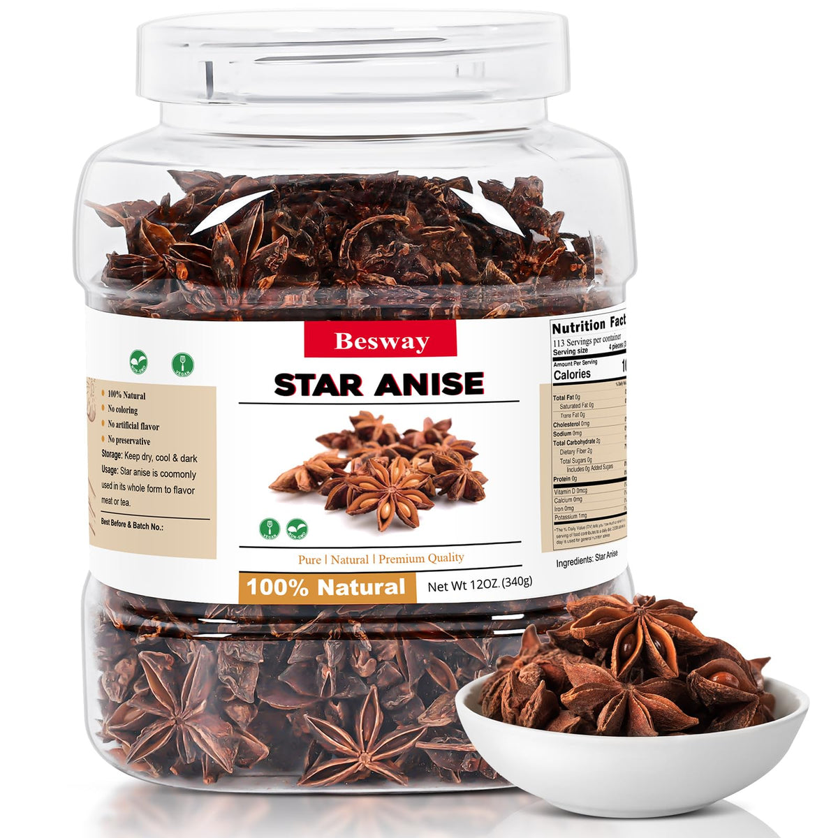 Besway Chinese Star Anise whole pods for braises and broths with warm aroma.