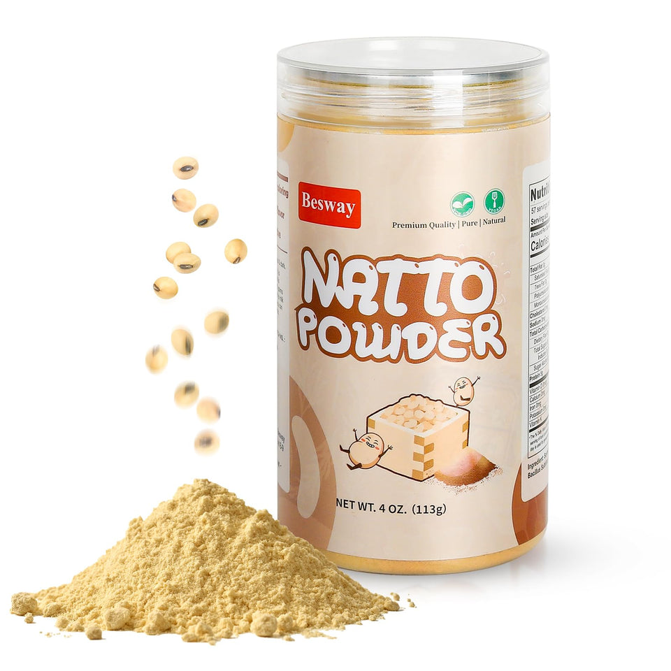 Besway Natto Powder packaging front with resealable bag for easy storage