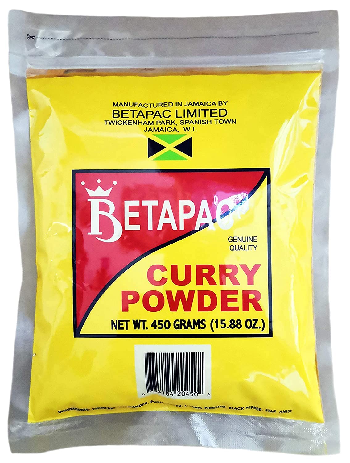 Betapac curry powder 450g jar for rich meat and seafood curries.
