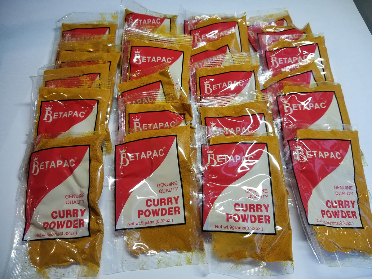 Betapac Curry Powder dispensing jar—easy weeknight seasoning.