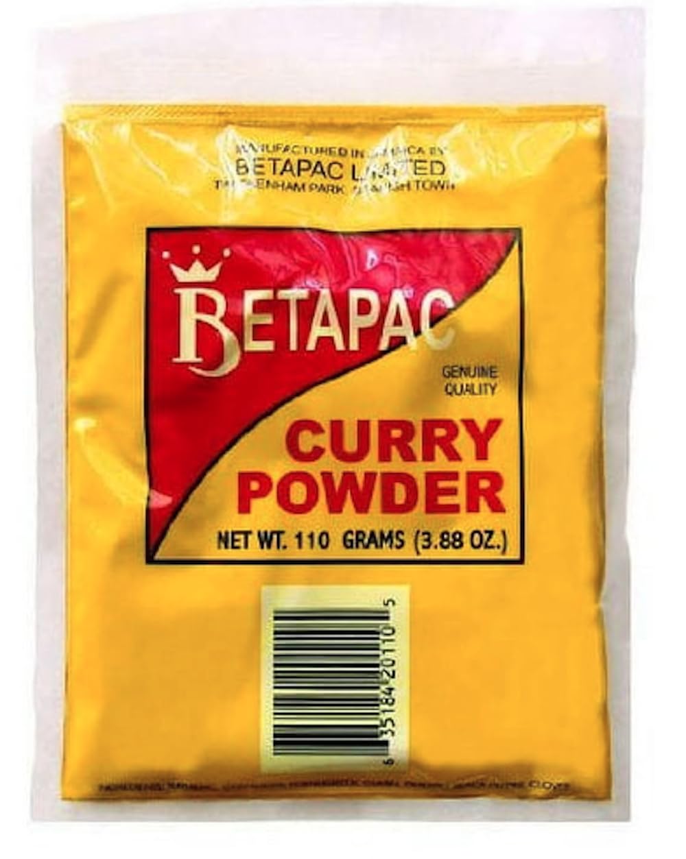 Betapac Curry Powder front label shows authentic Jamaican flavor for everyday cooking.