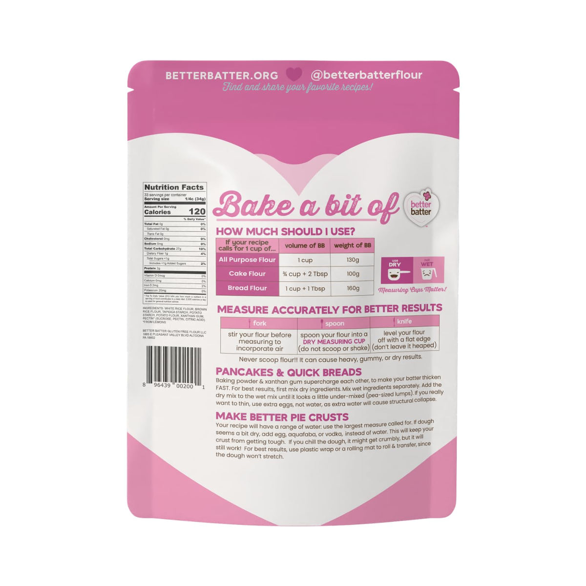 Better Batter Original Blend cup-for-cup usage demonstrates easy gluten-free baking.