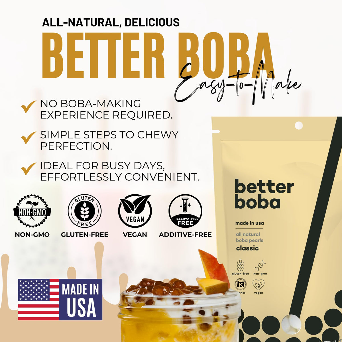 Better Boba versatile pearls topping desserts like yogurt or ice cream.