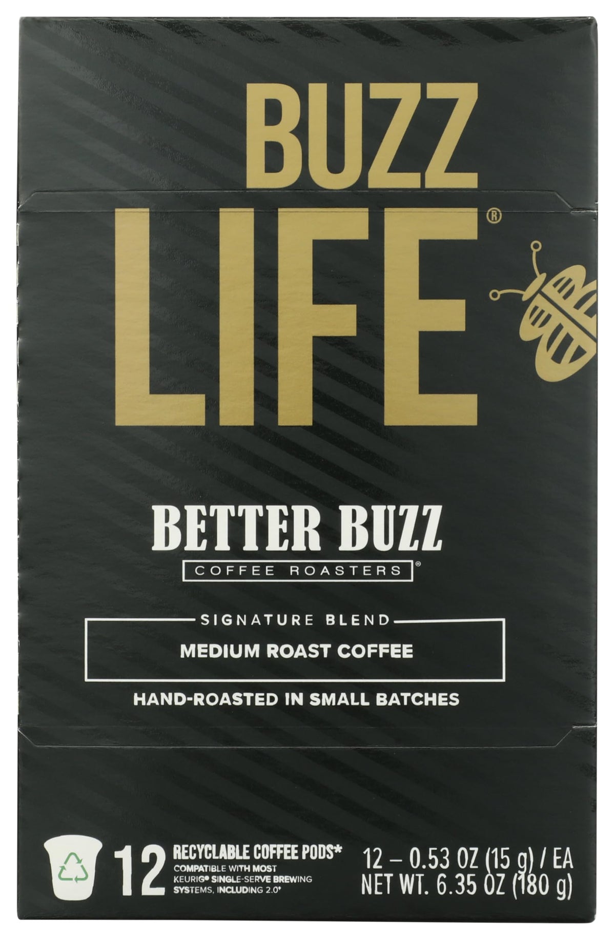 Better Buzz Life Pod – medium roast coffee pod, 12-count, KCup-compatible for home brewing.