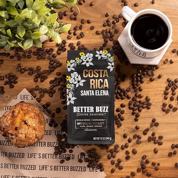 Better Buzz medium roast 12oz label, ready for daily brewing.