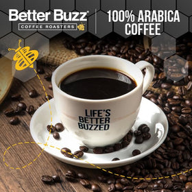 Better Buzz organic, fair-trade coffee certified for sustainable farming.
