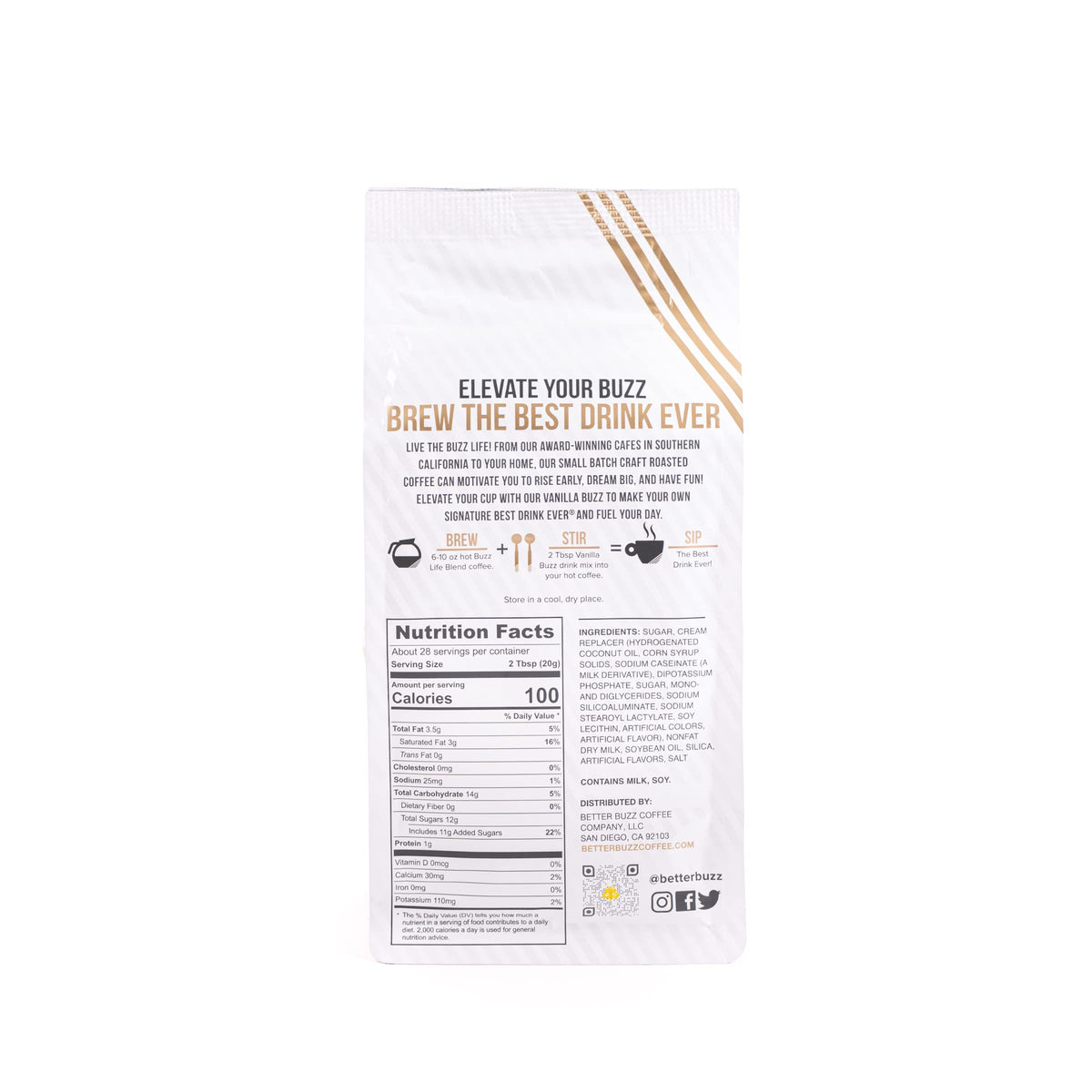 Better Buzz Vanilla Buzz Powder Creamer dissolving in coffee for even blend