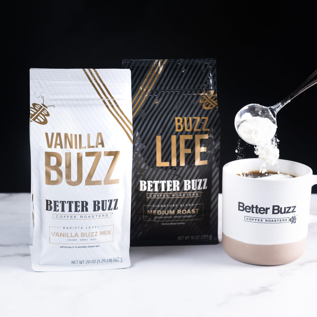Better Buzz Vanilla Buzz Powder Creamer label detail on packaging