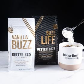 Better Buzz Vanilla Buzz Powder Creamer label detail on packaging