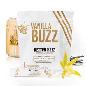 Better Buzz Vanilla Buzz powder sticks pack for quick on-the-go coffee creamer.
