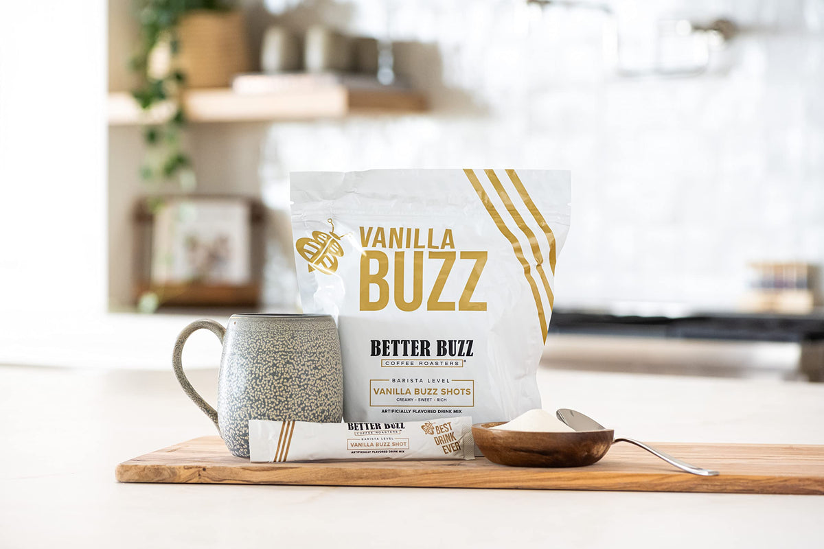 Better Buzz Vanilla creamer packets on the go deliver portable coffee convenience.