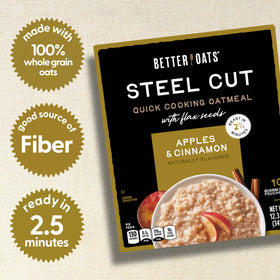 Close-up of real apple pieces in Better Oats for a flavorful morning.