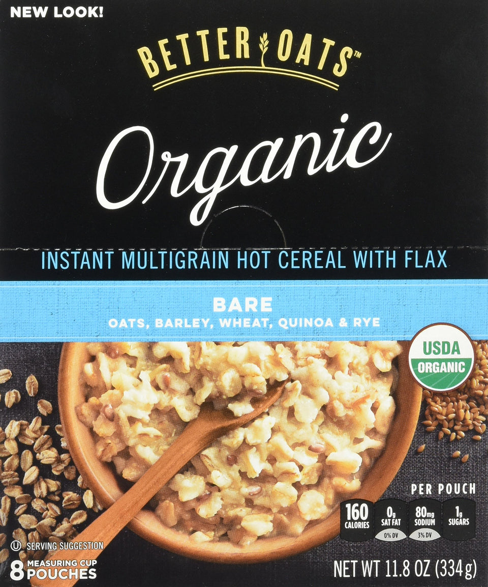 Better Oats Raw Pure & Simple Organic Bare cereal in a bowl with flax for quick wholesome mornings.