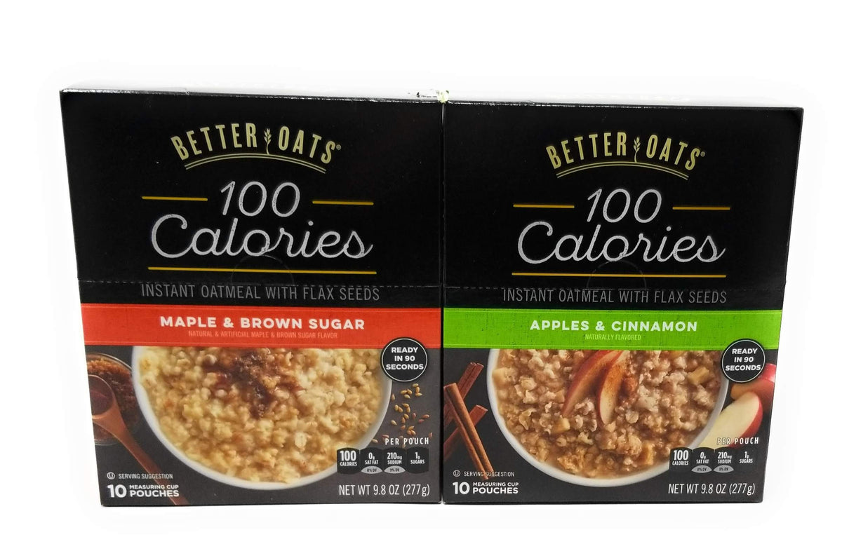 Better Oats bundle with Apples & Cinnamon and Maple & Brown Sugar, convenient breakfast option.