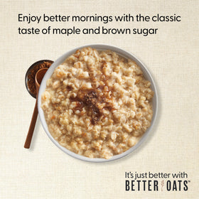 Flax seeds visible in Better Oats pouch for added texture and fiber appeal.