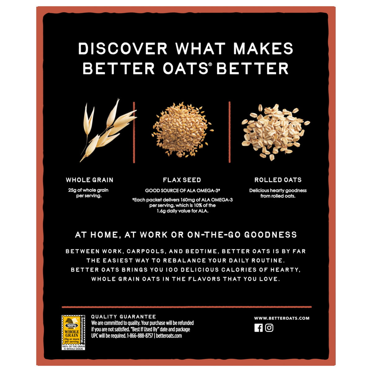 Close-up of ingredients shows 100-calorie Better Oats Maple & Brown Sugar.