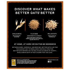 Nutrition label highlights whole grain content and low added sugar.