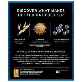 Close-up of real blueberries in Better Oats oatmeal packaging