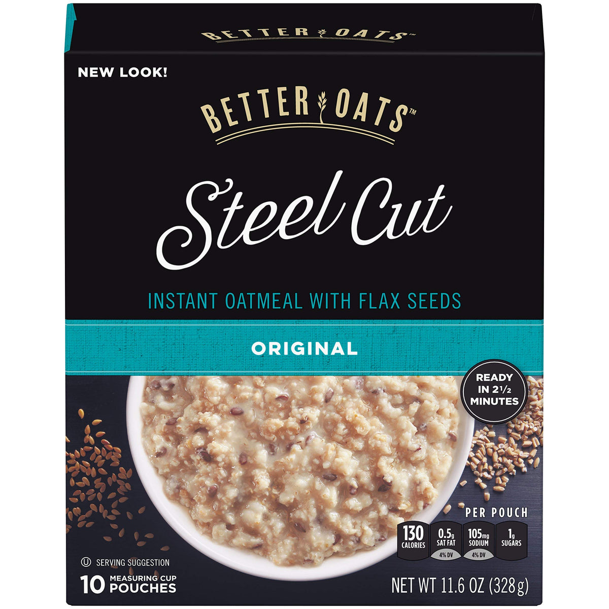 Better Oats steel-cut oats with flax box front for a quick, wholesome breakfast.