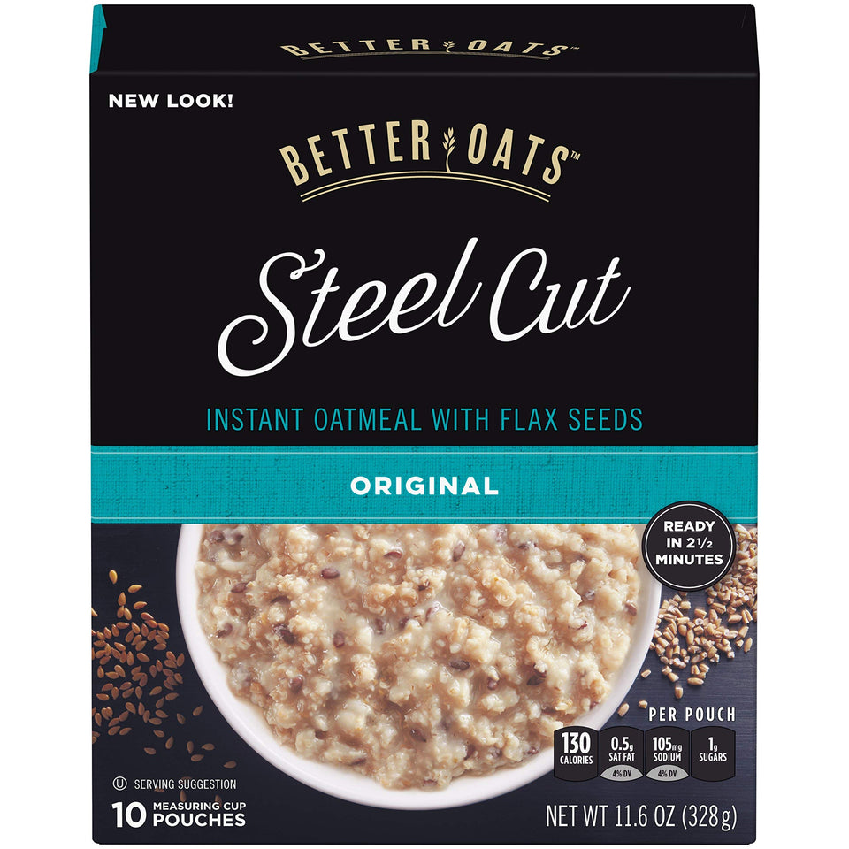 Better Oats steel-cut oats with flax box front for a quick, wholesome breakfast.