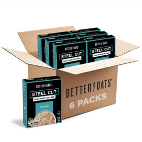 Better Oats original steel-cut oatmeal packets with flax seeds for a hearty, fiber-rich breakfast.