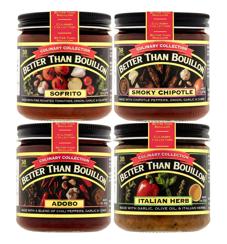 Better Than Bouillon Sofrito Base jar highlights fire-roasted tomato flavor for hearty dishes.