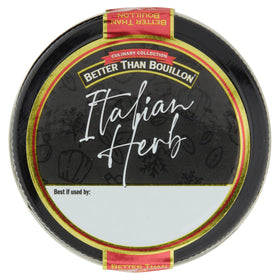8-ounce glass jar of Better Than Bouillon Italian Herb Base on the counter