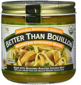 Better Than Bouillon Organic Roasted Chicken Base bottle on kitchen counter for richer soups