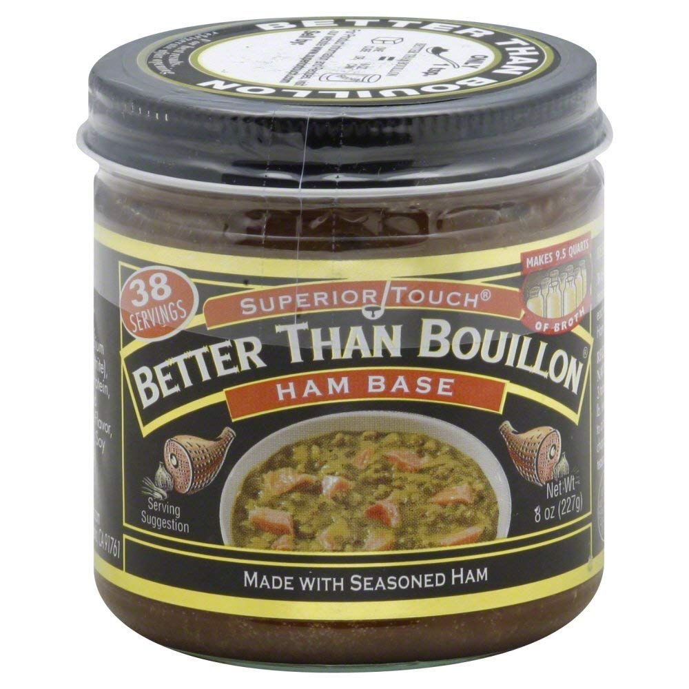 Better Than Bouillon Premium Ham Base jar pour boosts ham flavor in soups and sauces.