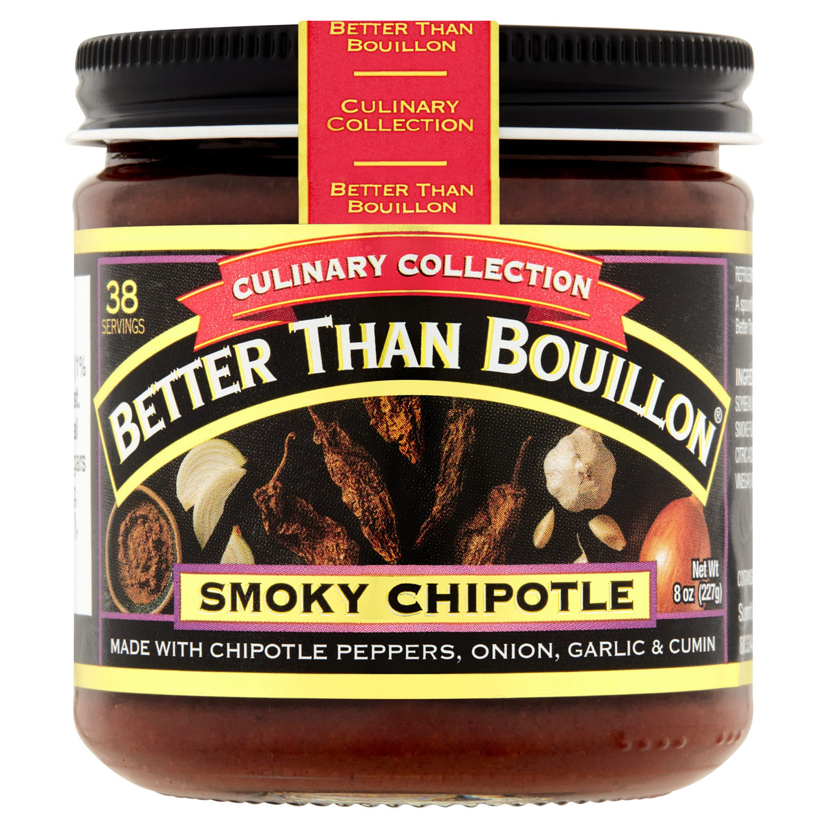 Label close-up of Better Than Bouillon Smoky Chipotle Base showing bold flavor potential