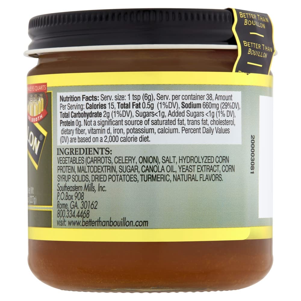 Better Than Bouillon Vegetarian Base broth jar pour, easy to adjust seasoning