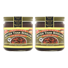 Better Than Bouillon Vegetarian No Beef Base jar shows seasoned vegetables for quick broths.
