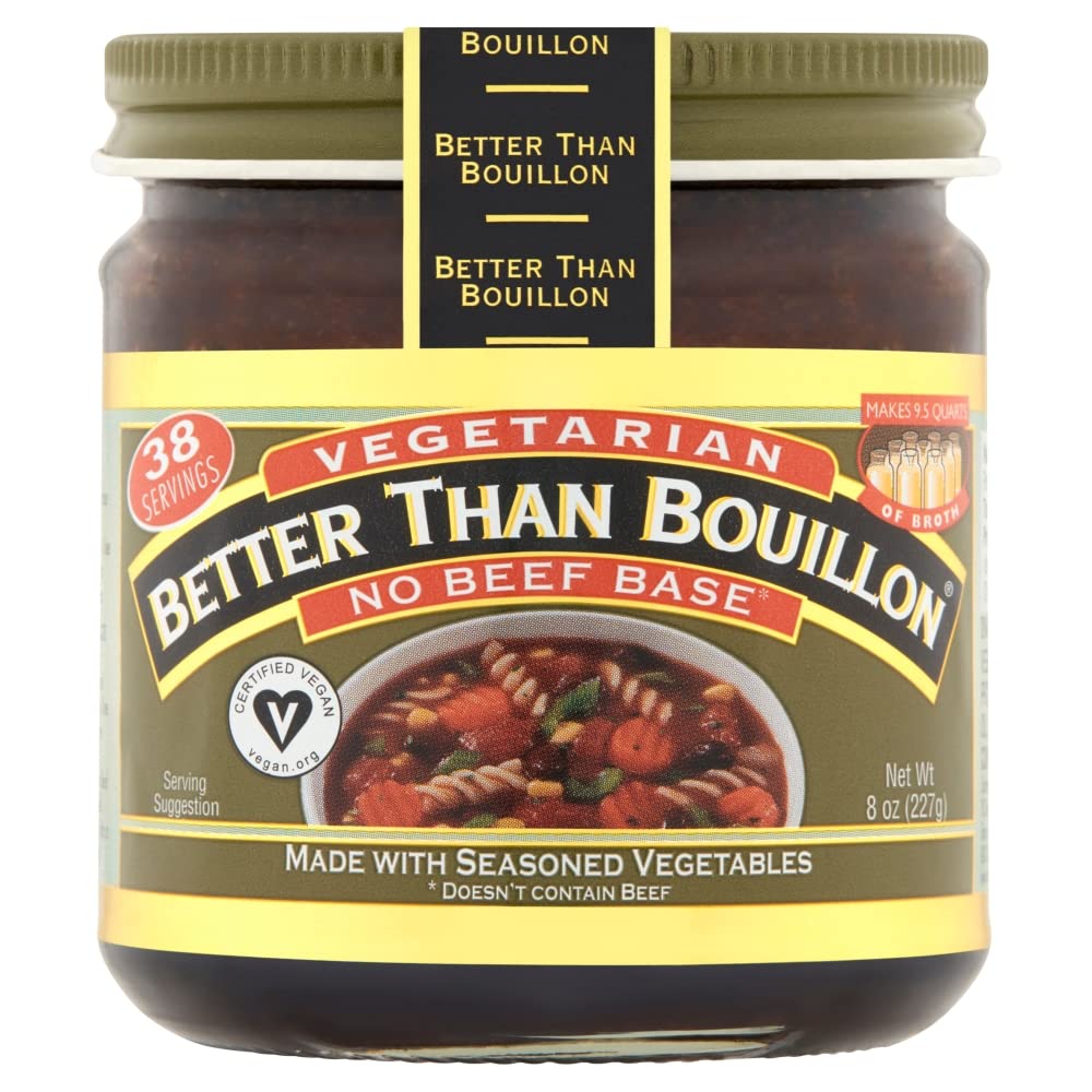 Better Than Bouillon Vegetarian No Beef base spoon-dispense action for convenient flavor control.
