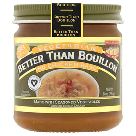 Better Than Bouillon Vegetarian No Chicken Base dissolves easily in water for quick broth.