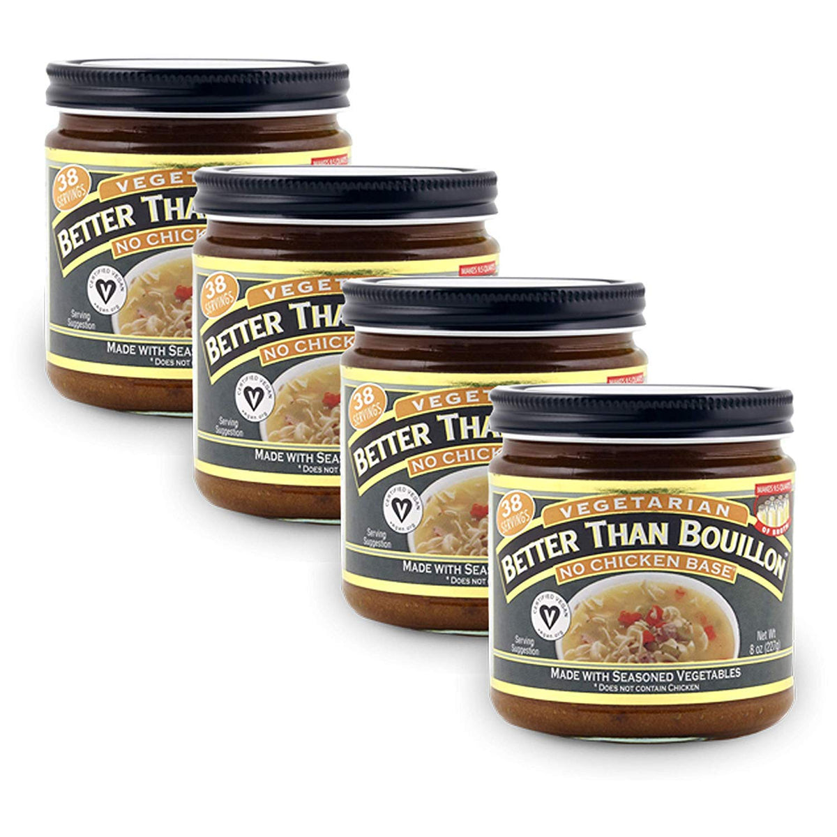 Better Than Bouillon Vegetarian No Chicken Base jar, rich plant-based flavor for soups and stews.