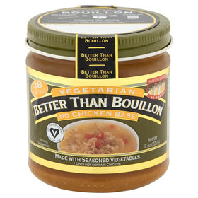 Better Than Bouillon Vegetarian No Chicken jar pour shows easy flavor control.
