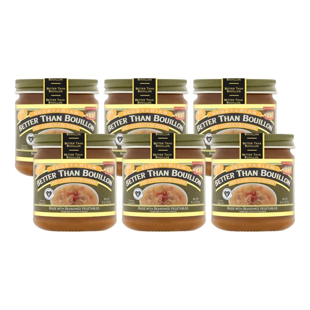 Better Than Bouillon Vegetarian No Chicken base jar adds rich vegetable flavor.